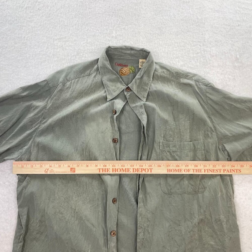 Caribbean Men's Green 100% Silk Button Down Collared Shirt Size L - Picture 4 of 5